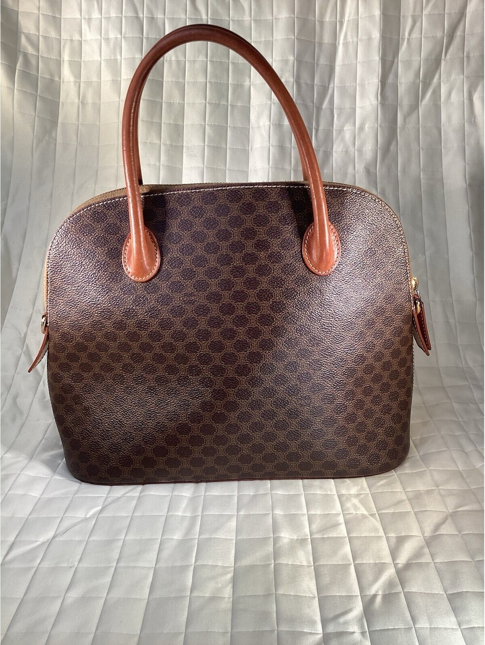 Celine Vintage Macadam Brown PVC Leather M95 Top Handle Handbag